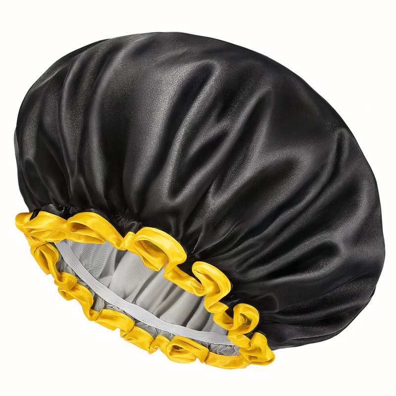 mikimini Black Shower Caps for Women Men & Girls 2 Packs, Reusable, Double Layers Waterproof Bathing Shower Hat with Soft Comfortable PEVA Lining, non-fading, Stretchy Shower Cap