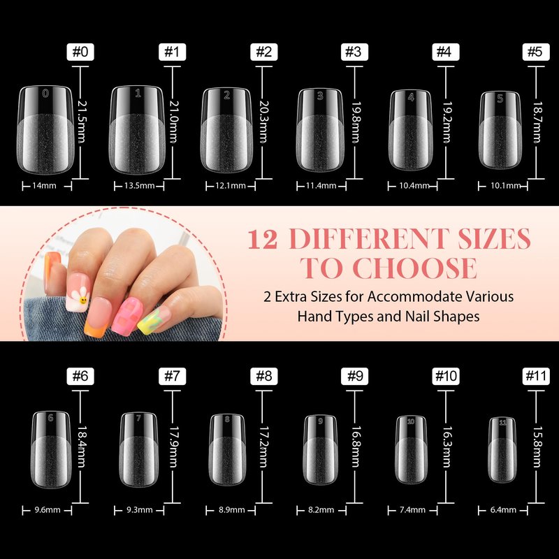 UNA GELLA Short Square Gel Nail Tips: 312pcs Square Fake Nails Pre-file Soft Gel Nails Tips for Full Cover Acrylic Nails False Nails12 Sizes Press on Nails for Nail Extensions Home DIY Salon