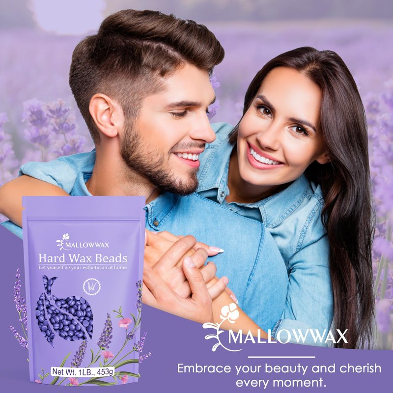 Mallowwax Hard Wax Beads, Wax Beans for Hair Removal, Natural Lavender, Stripless, Coarse Body Hair Specific - Ideal for Bikini, Brazilian, Legs, Underarms, Chest, 16 Ounce