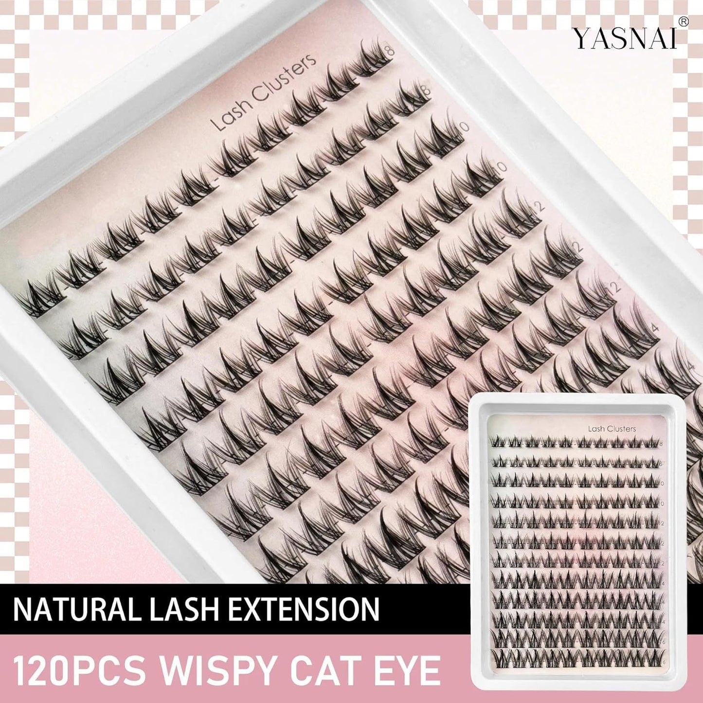 YASNAI Manga Lash Clusters - Spiky Eyelash Extensions | 120 Pcs C Curvature, 8-16MM, Natural Look