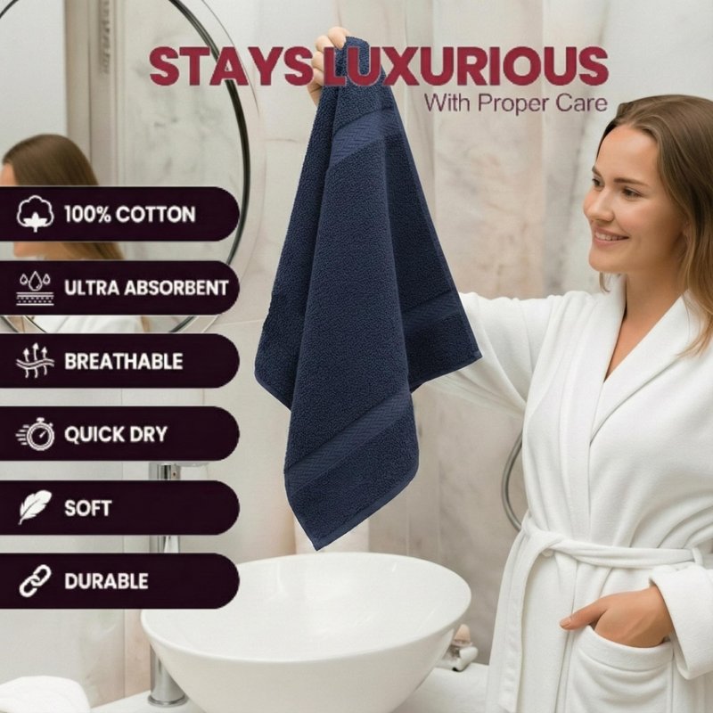 Premium Wash Cloths Set, 13 x13 Inches, 100% Cotton Ring Spun, Highly Absorbent and fast dry, Soft Feel Essential Washcloths for Bathroom, Spa, Gym, and Face, fingertip towel (Pack of 4) Navy