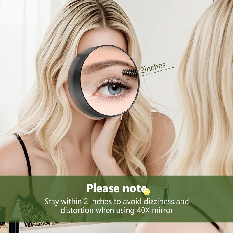 40X Magnifying Mirror, Magnifying Mirror Suction Cup, Travel Makeup Mirrors with Precise Tweezers, Compact Mirrors for The Removal of Female Facial Hair, 3.5 Inches (Black)