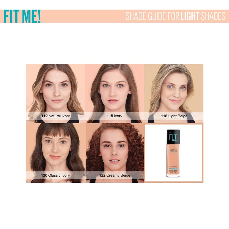 Maybelline New York Fit Me Matte + Poreless Liquid Oil-Free Foundation Makeup, 112 Natural Ivory, 1 Fl Oz x 2 Count