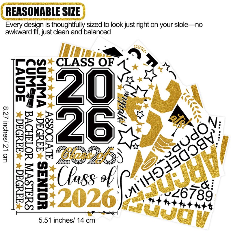 Graduation Stole Sash Class of 2026 Decorations DIY Customize Graduation Stole Graduation Sash Personalized Iron-On Decals Heat Transfer Vinyl HTV Cutouts Set