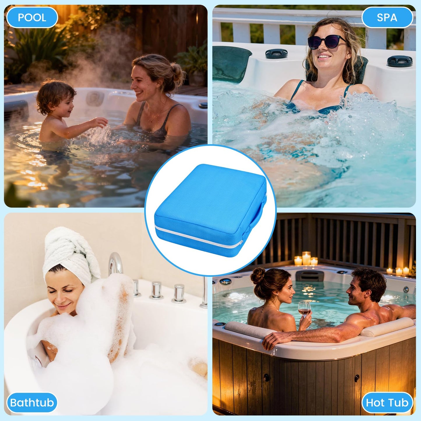 Hot Tub Booster Seat for Adults,Weighted 4D Air Mesh SPA Seating,Non-Slip Hot Tub Cushion with 5 Inch Lift for Outdoor Inflatable Tubs and Bathtubs, Pool, Washable & Quick Dry,Navy Blue