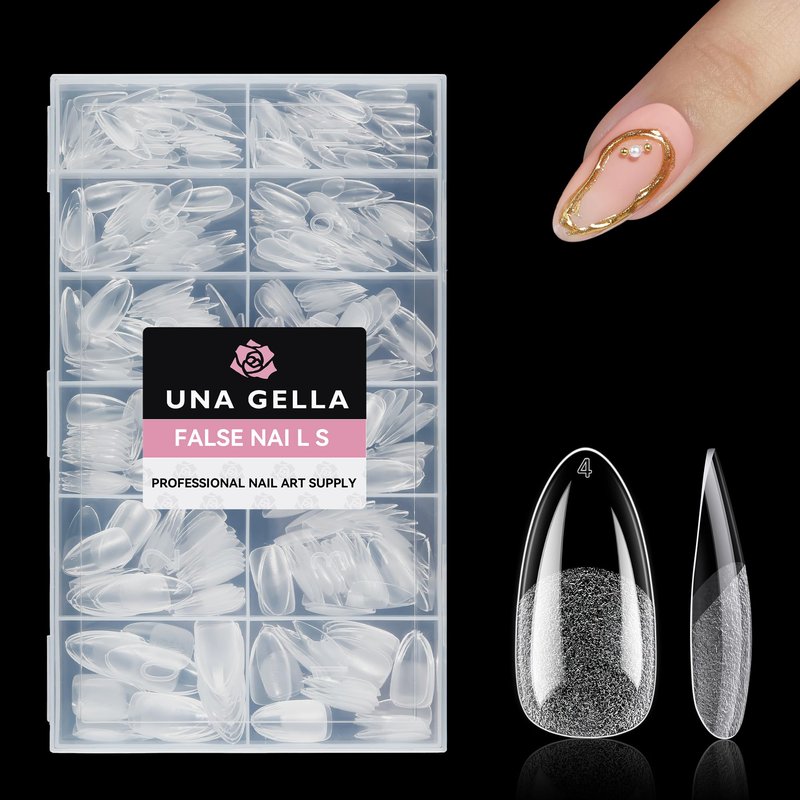 UNA GELLA Medium Almond Nail Tips, 312pcs Gel Nail Tips Almond Shape, Pre Etched Full Cover Clear Fake Acrylic Pointed Press On Nails No C Curve for Nails Extension Art DIY Salon 12 Sizes