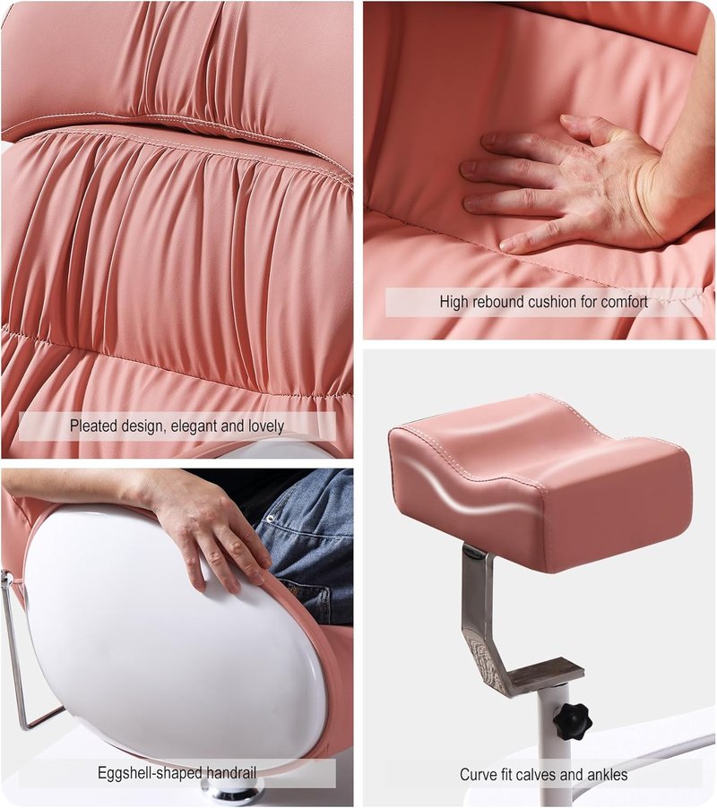 OKAKOPA Pedicure Foot Spa - Hydraulic Chair with 360 Swivel & Reclining Design | No Plumbing, Pink