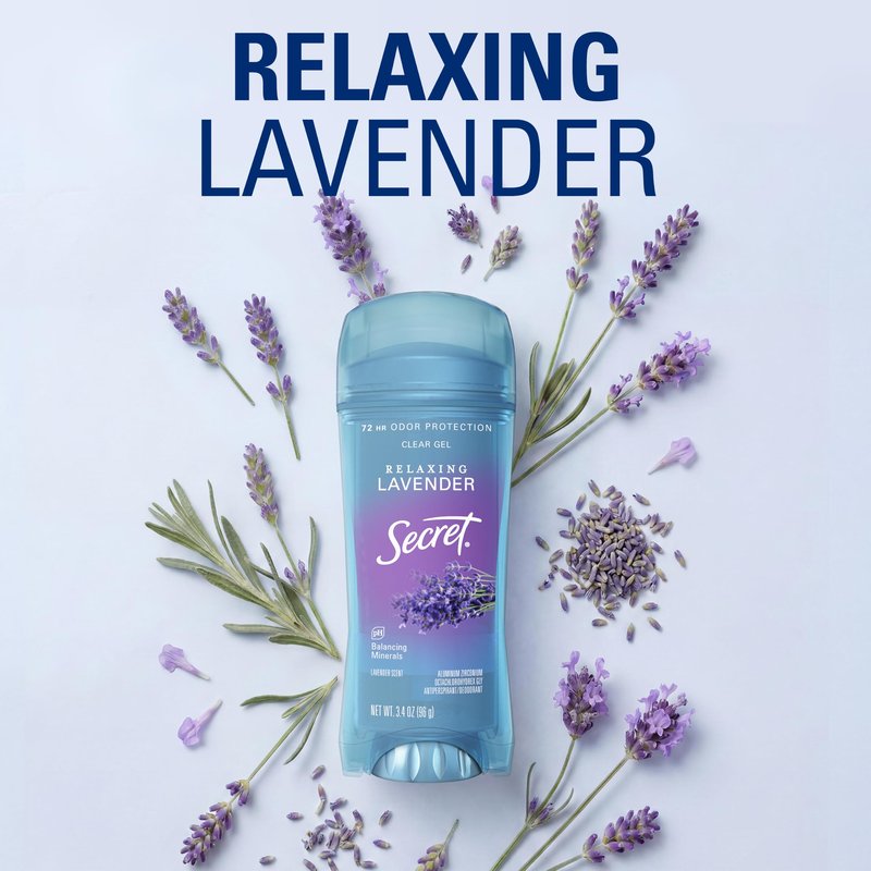 Secret Fresh Antiperspirant Deodorant for Women, 72hr Breathable Sweat & Odor Protection, Instant Freshness & Gentle, PH Balancing Minerals, Clear Gel, Relaxing Lavender Scent, 3.4 oz