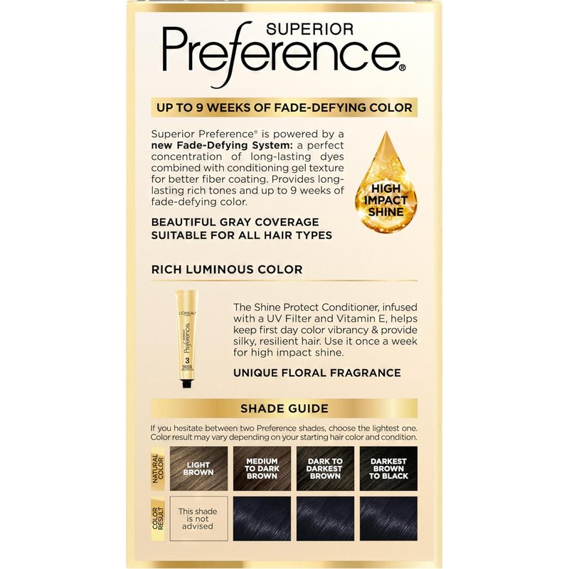 L'Oreal Paris Hair Color - Superior Preference Luminous Fade-Defying Dye | Ultimate Black 1 Kit for 9 Weeks of Radiance