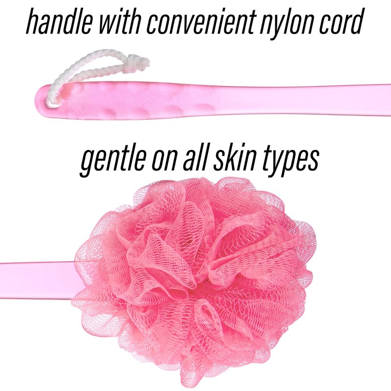 3pc Luxury Round Loofah Set – Long Handle Shower Scrubber with Hanging Loop | Exfoliating Body Scrubber Value Pack | Deep Cleansing Bath Loofah for Smooth Skin – Women & Men
