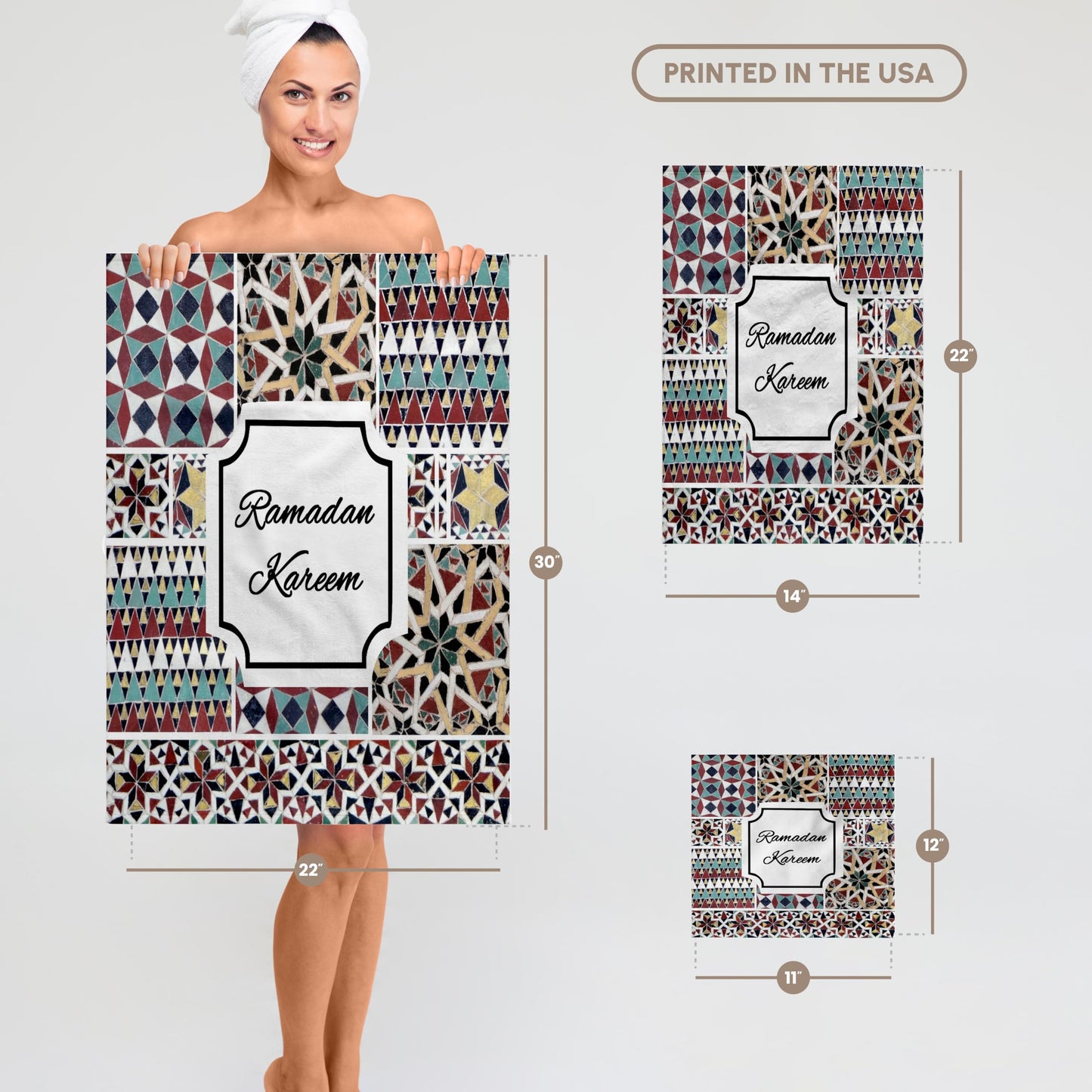 3dRose - InspirationzStore - Occasions - Ramadan Kareem - Blessed Happy Eid Wish - Red Mint Turquoise Mosaic - Towels (twl-342498-1)