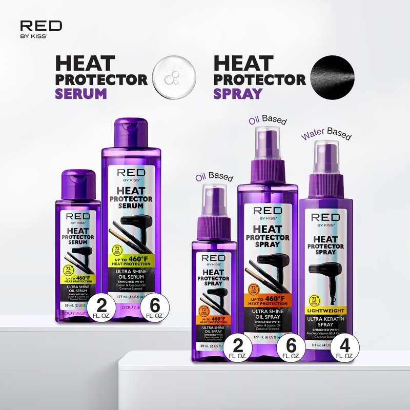 Red by Kiss Heat Protector Ultra Shine Oil Spray - Thermal Protection up to 460°F, Anti-Frizz, Hydration, and Strength for Hair (6 Fl Oz) - Style: Thermal Protection Ultra Shine Oil Spray