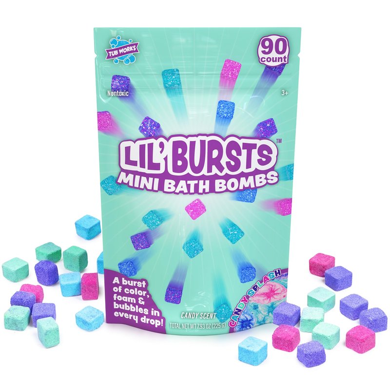 Tub Works® Lil' Bursts™ Mini Bath Bombs for Kids, 90 Count, Candy Splash | Nontoxic | Tiny Kids Bath Bombs with A Burst of Color, Foam & Bubbles | Customize Toddler Bath with Colors | Create Tub Art