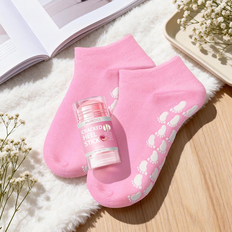 Silicone Moisturizing Socks with Foot Cream- 2 in 1 Gel Socks & Foot Cream for Dry Feet, Foot Care Moisturizing Socks for Dry Cracked Feet Women