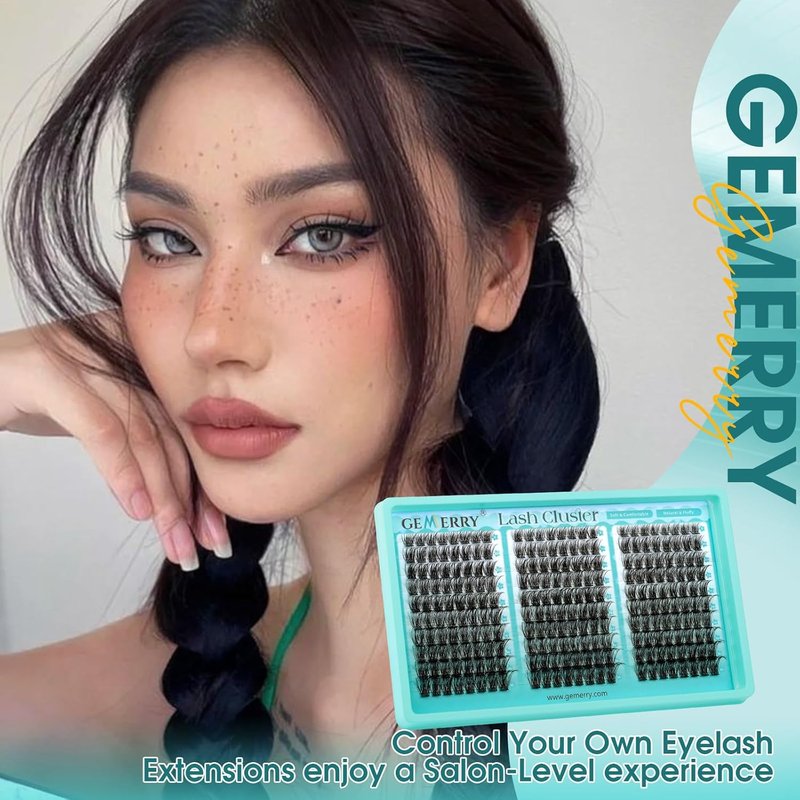 GEMERRY Cluster Lashes - Wispy Natural D Curly Eyelashes | 8-16mm Individual DIY Extensions
