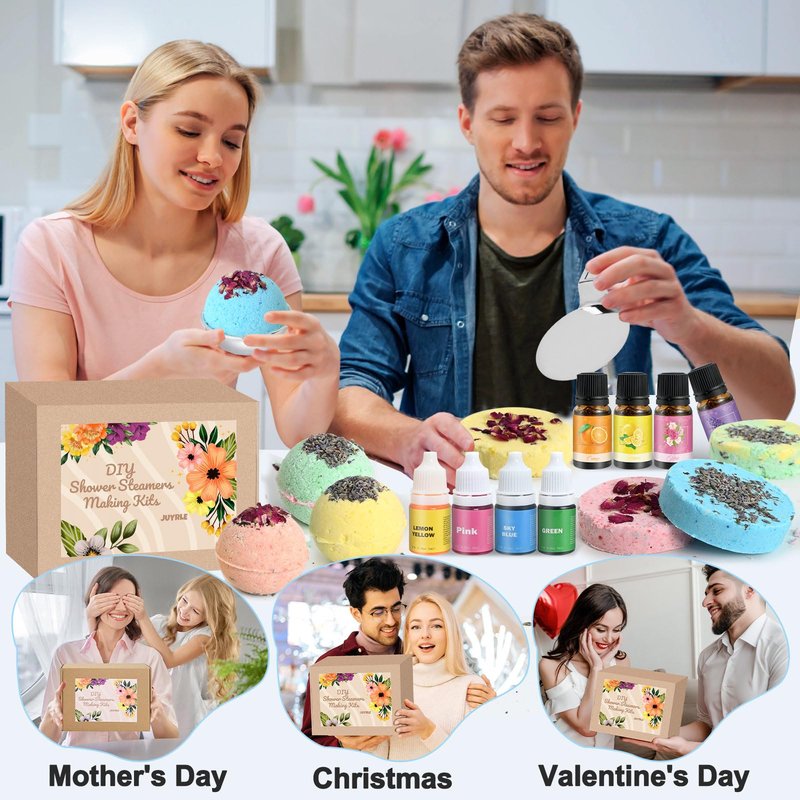 JUYRLE Bath Bomb Making Kit- 49Pcs DIY Bath Bomb Kit for Aldult, Make Your Own Shower Bombs, Spa Craft Kits with Bath Bomb Press, Molds, Bath & Bathing Making Supplies Gifts for Mom Women