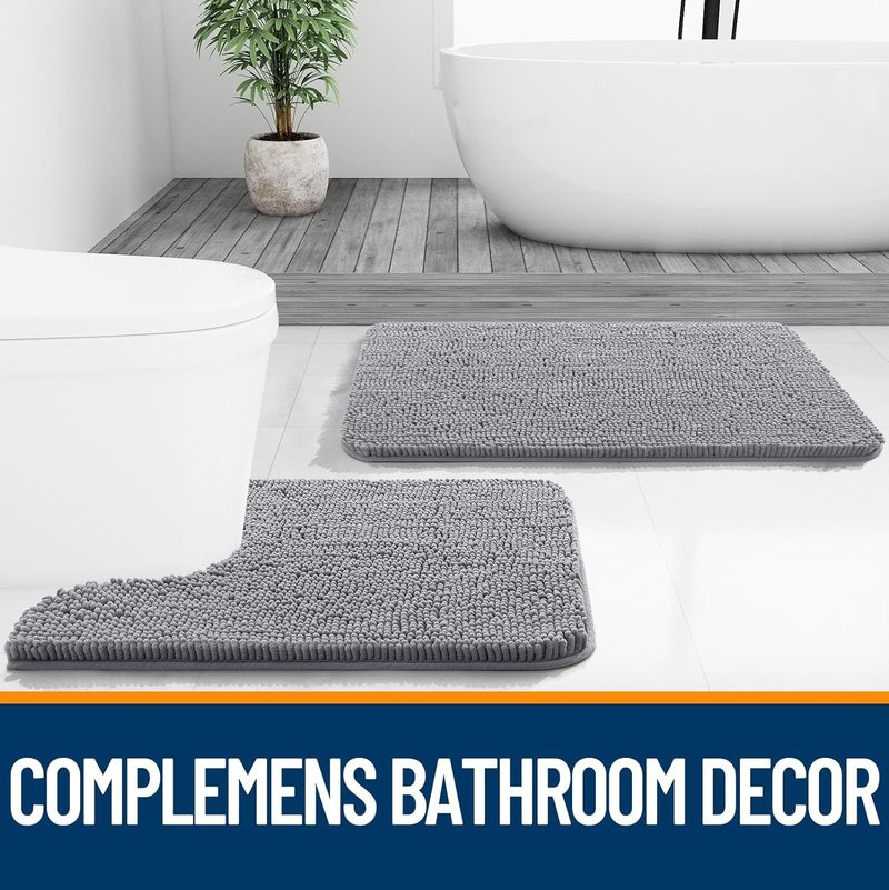 OLANLY Bathroom Rugs - Extra Soft Chenille Bath Mats | Quick Dry, Machine Washable, 30x20, Grey