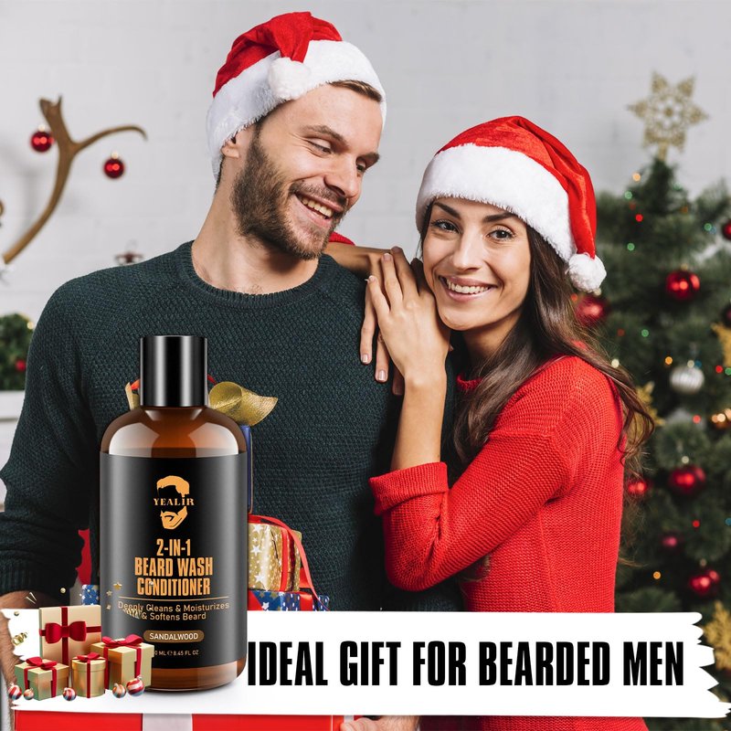 YEALIR 2-in-1 Beard Wash and Conditioner – Cleanse, Hydrate & Soften Dry, Coarse Beard, Beard Shampoo for a Fuller & Healthier Beard –Sandalwood Scent, 8.45 oz