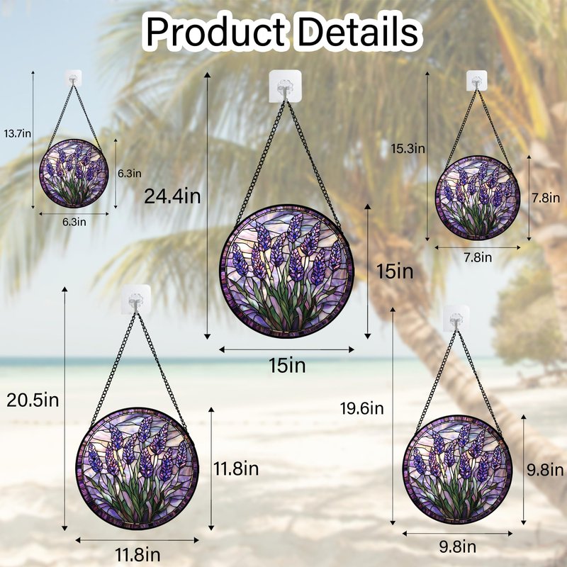 JOSUMALY Stained Glass Window Hanging - Purple Flowers Suncatcher for Door Terrace Garden Home Decor Lavender Plant Floral Sun Catcher Birthday Gifts for Lovers Women Men Dad Mom Nana 7.8 in