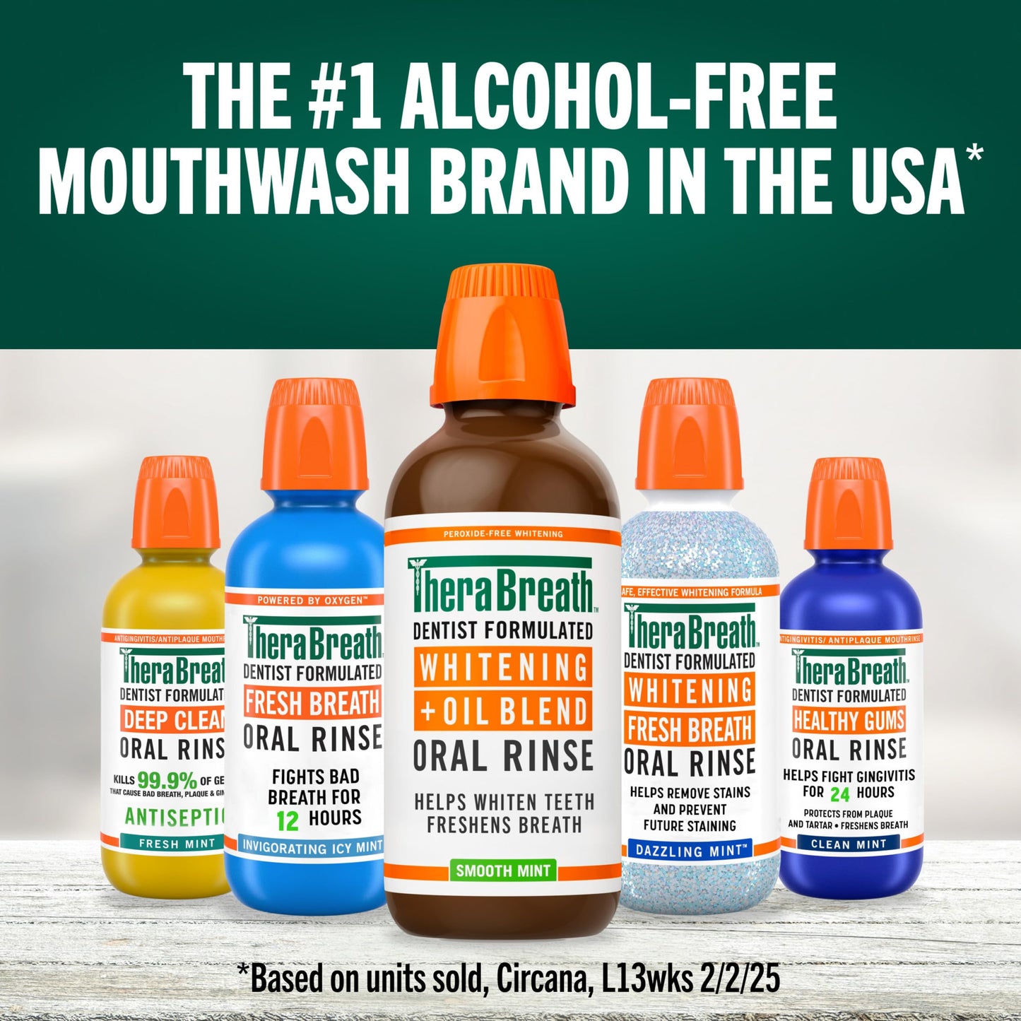TheraBreath Whitening + Oil Blend Oral Rinse, Alcohol-Free & Peroxide-Free Mouthwash Helps Whiten Teeth & Freshen Breath, Smooth Mint, 16 Fl Oz