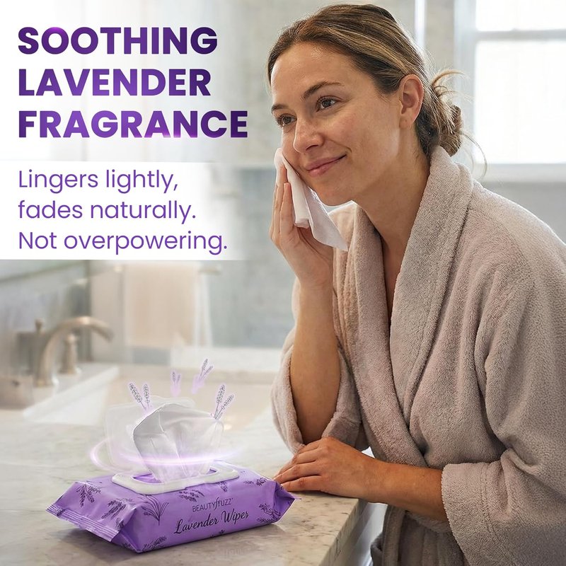 Lavender Face Wipes - Gentle No Rinse Makeup Remover & Cleansing Wipes | Aloe & Vitamin A & E, 120 Pcs