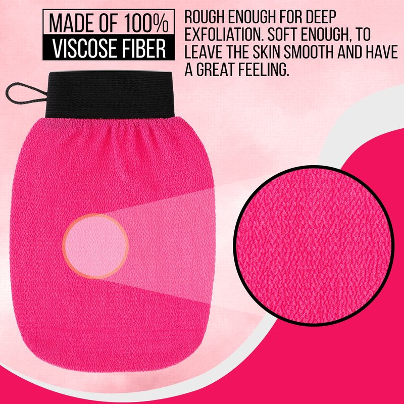Clarial Exfoliating Body Scrub for Bath and Shower Use - Face Scrubber and Body Exfoliator Mitt, Dead Skin Remover - Exfoliating Glove Shower Scrub for Men and Women - Pair Pink