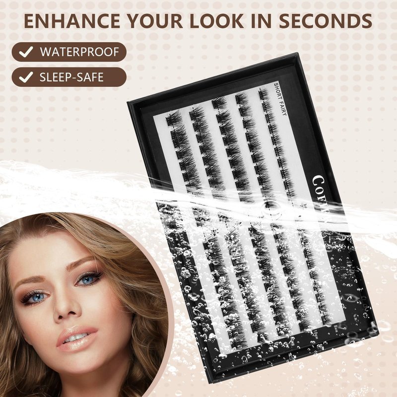 Glue-Free Wispy Lash Clusters Kit, 100 Pcs Individual Eyelash Clusters (8-14mmC Curl)- DIY Lash Extension Kit with Eyelashes Tweezers, Natural Fluffy Fake Lashes for Home Use, Beginners Friendly