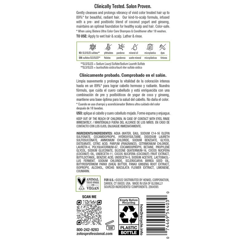 Biotera Ultra Color Care Shampoo - Prolongs Vibrant Color-Treated Hair | Vegan & Sulfate-Free | 12 oz