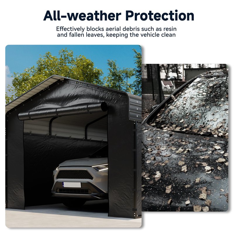 12x20FT Heavy Duty Metal Carport, Outdoor Carport with Galvanized Steel Frame and Roof, Multi-Use Car Garage Shelter with Removable Sidewalls, Enclosed for Cars, Pickup, Tractors, Tools, Gray