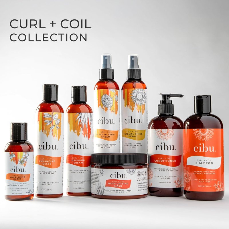CIBU Curl + Coil Thermal Shine Spray - Heat Protectant for Hair | Prevents Damage from Blow Drying & Styling | 8 oz