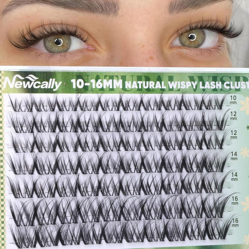 Newcally Natural Lash Clusters - Invisible Band Eyelash Extensions | CC-Curly, 10-16MM Sizes