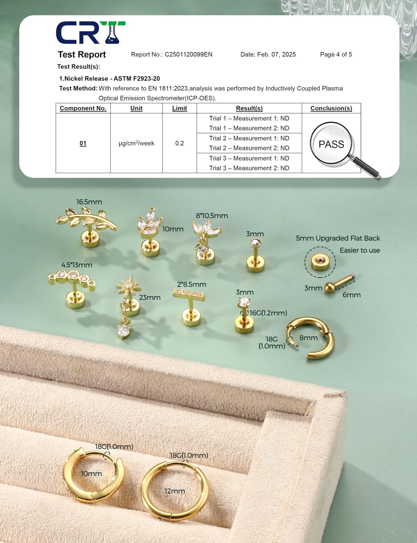 JeryWe 16G Cartilage Earrings for Women Flat Back Earrings Hypoallergenic Surgical Steel Small Flatback Stud Hoop Cartilage Earring Stacks Helix Conch Tragus Daith Piercing Jewelry 14K Gold Plated