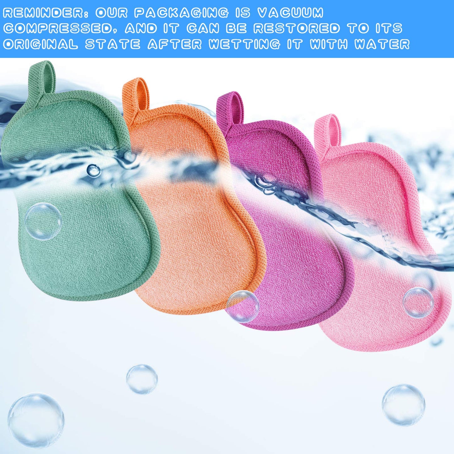 Tatuo 4 Pieces Baby Bath Sponge Cotton Baby Sponge Toddler Soft and Absorbent Loofah for Kids Babies Men Women(Red, Purple, Green, Orange)