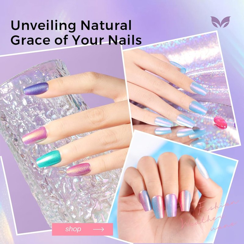 Aurora Pearl Nail Polish Set - Ombre Iridescent Glitter for Summer | Pink, Blue, Purple, Quick Dry, DIY Gift for Women & Girls