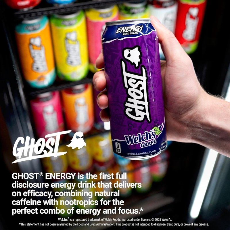 GHOST Energy Drink - Welch's Grape 12-Pack | 16oz Cans with Natural Caffeine & L-Carnitine