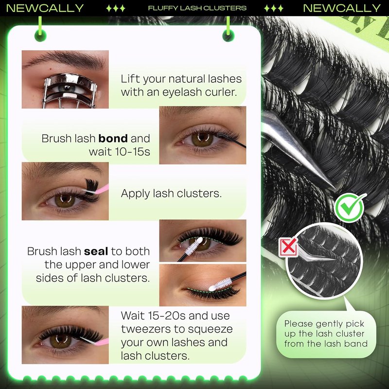 200D Lash Clusters Fluffy Volume Eyelash Clusters Long 10-20MM Lash Extension D-curly Thick Cluster Eyelash Extensions Individual Lashes Easy Application by Newcally