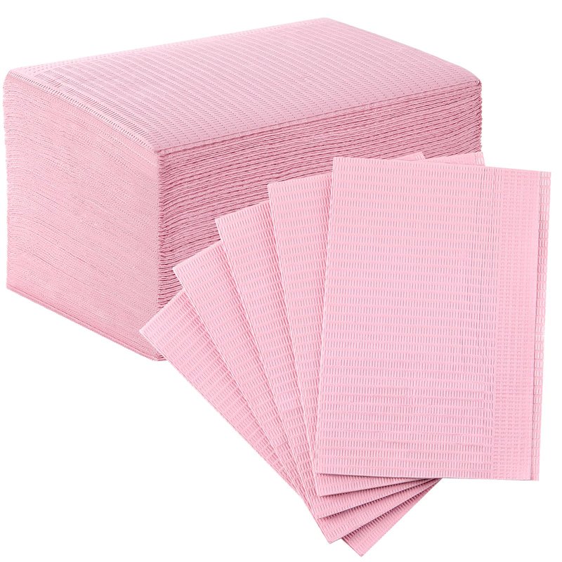 JMU Pink Dental Bibs, 50 Pack 3-Ply Waterproof Disposable Dental Bibs 13"x18" for Dental Clinic, Tattoo Shop, Nail Salon