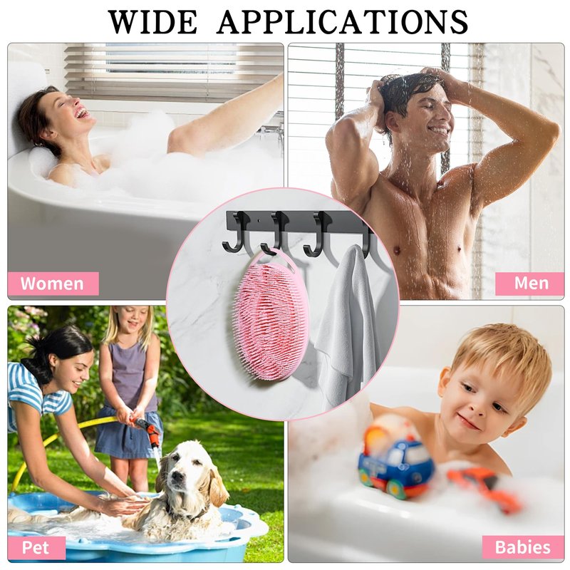 2 Pack Silicone Body Scrubber for Shower - Soft & Gentle Loofah Alternative for Sensitive Skin, Quick-Drying & Hygienic Body Wash Scrubber Brush for Women, Men & Kids (Black & Pink)