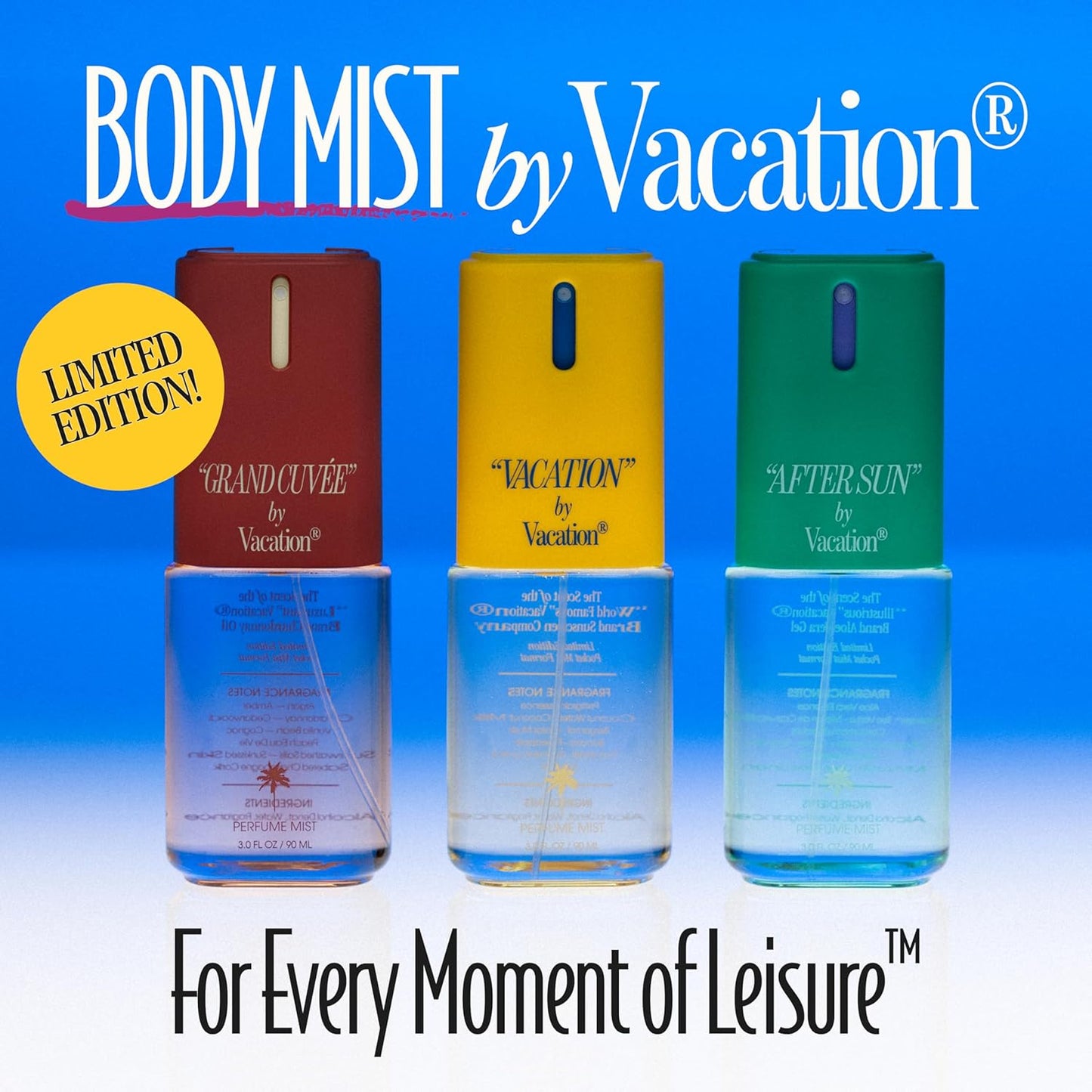 VACATION GRAND CUVÉE Body Mist - Unisex Perfumed Spray with Aloe Vera & Argan Oil, Travel Size 3 fl oz