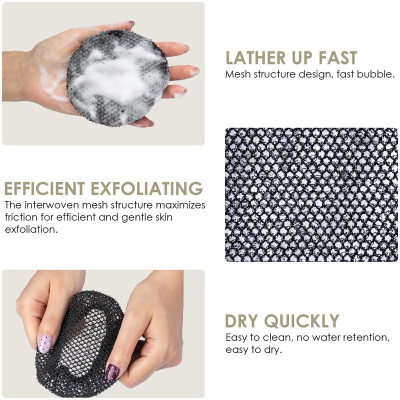 INNERNEED Bath Loofah Shower Sponge Mesh Case Exfoliating Net Washcloth Body Scruuber, for Women and Men (Gray)