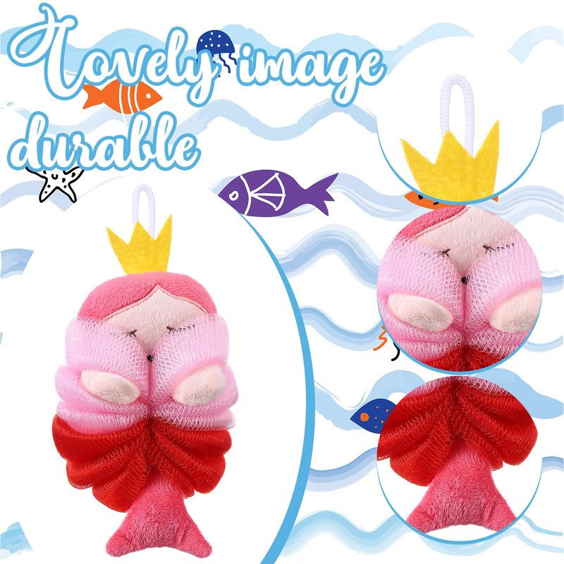 Tatuo 4 Pcs Animal Bath Loofahs Kids Body Loofah Cartoon Shower Cute Bath Sponge Pouf Body Scrubbers Mesh Sponge for Toddler Children Boys Girls Shower Baby Washing Exfoliating (Girls)