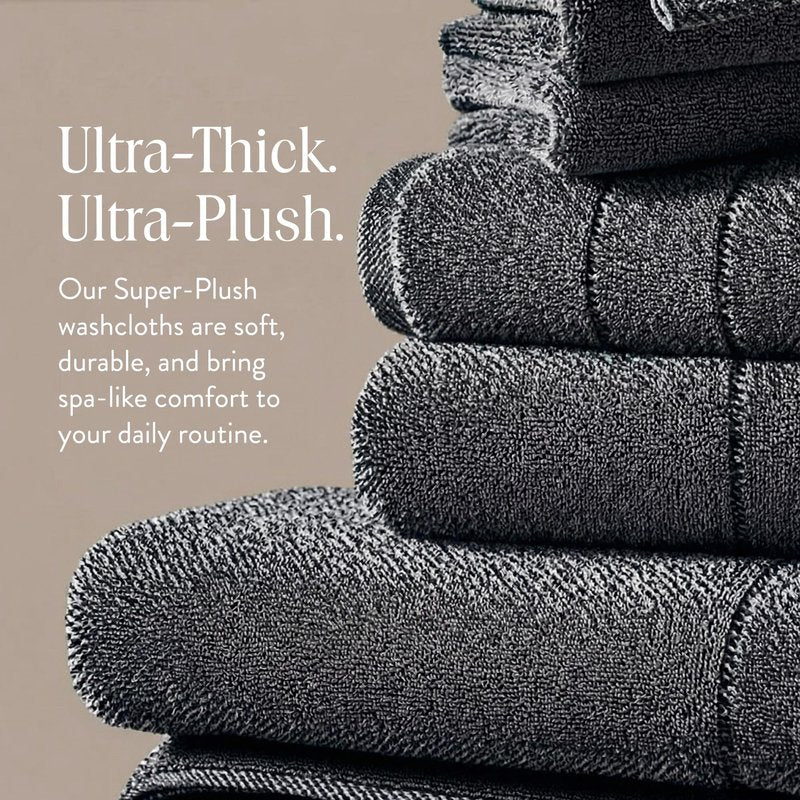 Brooklinen Super-Plush Turkish Cotton Washcloths - Set of 2 - Cotton, 820 GSM, Highly Absorbent, Machine Washable, Perfect for Home & Bathroom (13" x 13", Marled Black)