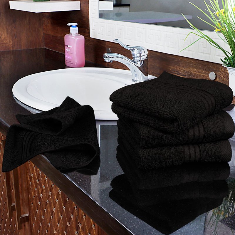 Utopia Towels 12 Pack Premium Wash Cloths Set, 12 by 12 Inches, 100% Cotton Ring Spun, Highly Absorbent and Soft Feel Washcloths for Bathroom, Spa, Gym, and Face, Black