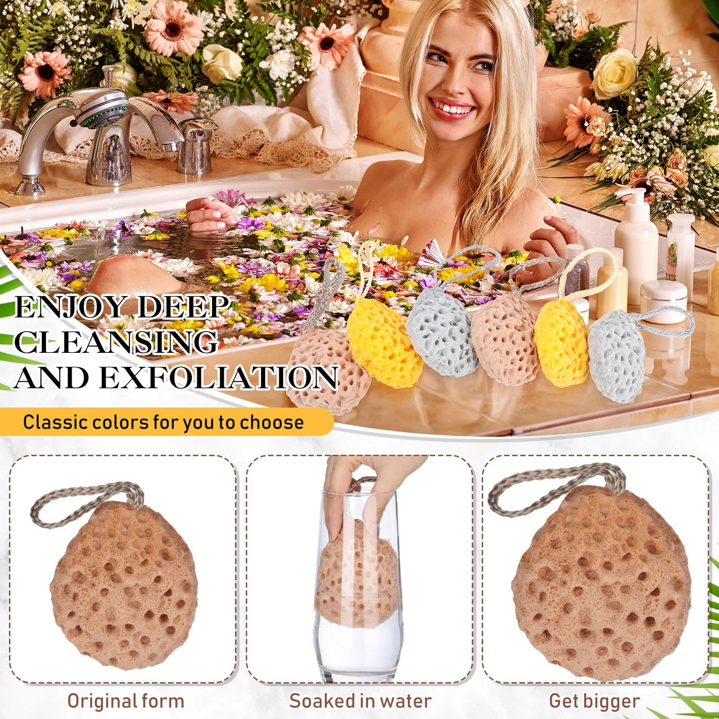 FoldTier 36 Pcs Bath Sponge Deep Cleansing Body Loofah Gentle and Deep Exfoliating Body Scrubber Bath Accessories Men Women Baby Sponge for Bathing Shower (Classic Color)