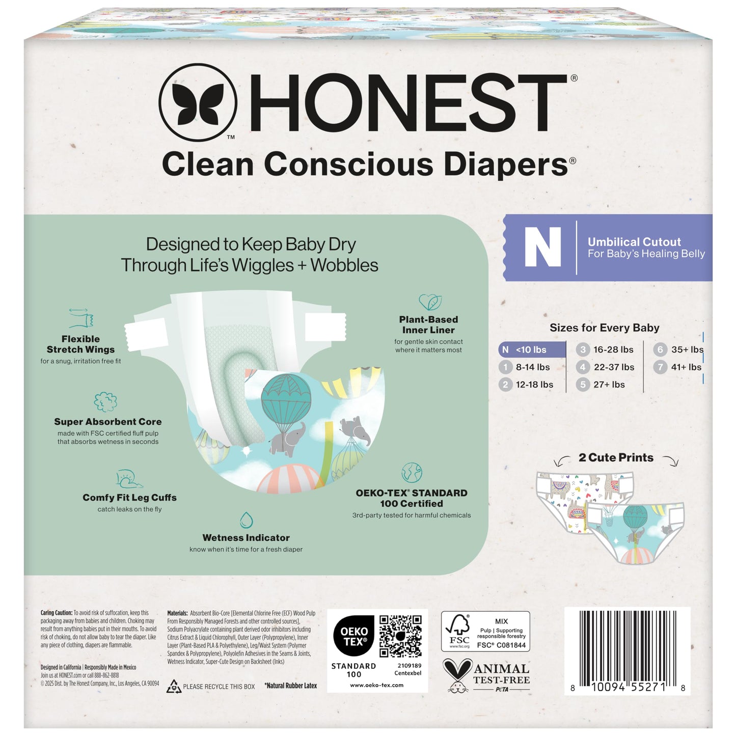 The Honest Company Comfort Dry Disposable Daytime Diapers for Sensitive Skin, Hypoallergenic, Above It All + All the Alpacas, Club Box Size Newborn 72 Count