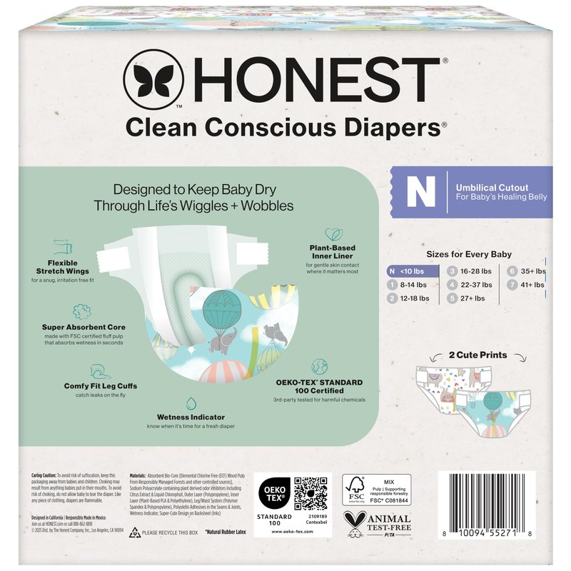 The Honest Company Comfort Dry Disposable Daytime Diapers for Sensitive Skin, Hypoallergenic, Above It All + All the Alpacas, Club Box Size Newborn 72 Count