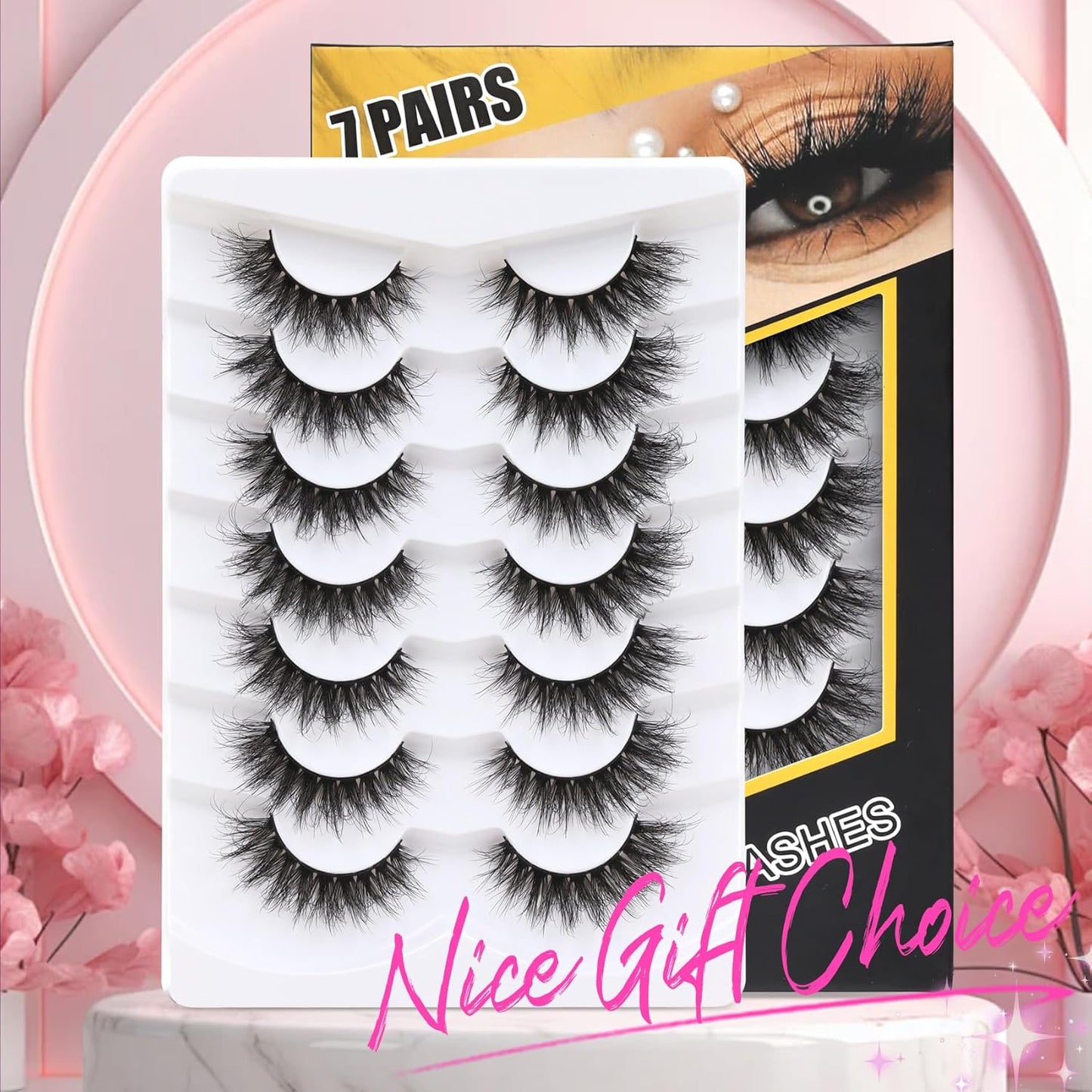 Veleasha False Eyelashes - Fluffy Faux Mink Cat Eye Lashes | 7 Pairs for a Natural Look