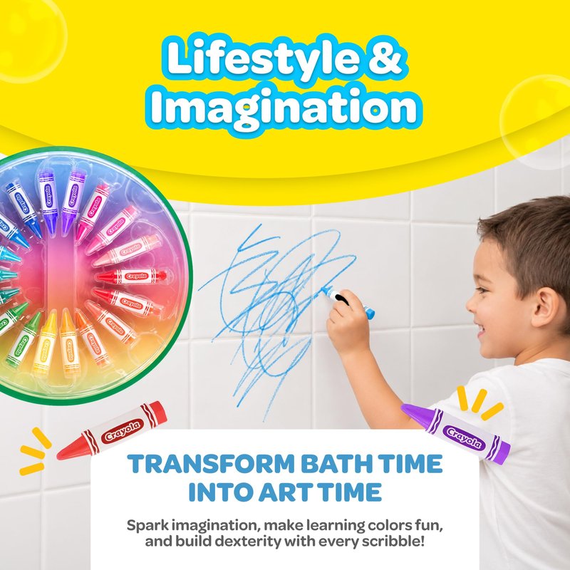 Crayola Bath Crayons Color Wheel, 19-Piece Set, Includes 18 Bathtub Crayons and 1 Eraser, Non-Toxic and Washable Bath Toys for Kids
