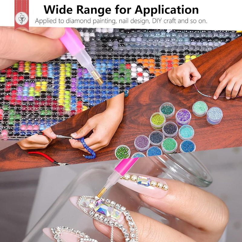 Rhinestone Picker Tool, 4Pcs Dual-head Dotting Tools with 20pcs Clay, Precision Jewelry Tweezers and Diamond Tray, Nail Art Pen for Pick Up Stone, Crystals, Gems, Charms, Diamond Painting