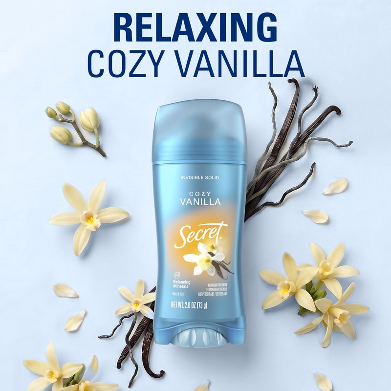 Secret Fresh Antiperspirant Deodorant for Women, 72hr Breathable Sweat & Odor Protection, Instant Freshness & Gentle, PH Balancing Minerals, Invisible Solid, Cozy Vanilla Scent, 2.6 oz (Pack of 3)